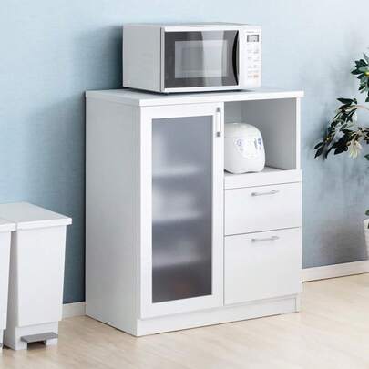 丹生の玄 51300106(89719) キッチンカウンター 幅31.5インチ(80cm) オカワ家具 ダイニングボード 電子レンジラック ロータイプ 収納 ホワイト