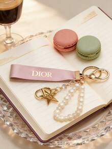 Dior Keychain Christmas Gift Bag Charm Phone Charm Themed Red Keychain Unisex Featuring The Classic CD Logo And Delicate Lucky Five-Pointed Star - Gold - View 3