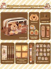 7-Piece Cute Capybara Stationery Set, Includes Pencil Case And Animal-Themed Desktop Storage Boxes, Ideal For Students And Animal Lovers, Essential Gift For Back To School, Halloween, Christmas, Easter,Bag - Brown - View 19