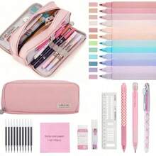 30 peças/50 peças Conjunto de Papelaria Morandini, Estojo de Lápis de Grande Capacidade, 6 peças de Canetas Esferográficas Pretas, 6 peças de Canetas Coloridas Morandini 0,5mm, 12 peças de Marcadores Degradê, Canetas Fofas e Caixa de Lápis, Blocos de Notas, Borrachas, Conjunto de Réguas, Suprimentos Fofos de Escritório e Escola, Presente Unissex, Volta às Aulas, Suprimentos de Escritório, Suprimentos Escolares, Materiais de Arte, Canetas, Materiais de Arte, Estojo de Lápis, Papelaria - Multicolorido - Visão 13