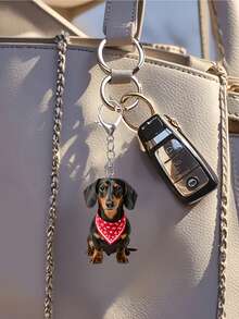 Móc khóa hình chó Dachshund dễ thương đeo yếm đỏ, thiết kế acrylic độc đáo, nhẹ, phù hợp với chìa khóa xe, chìa khóa điện thoại, ba lô và ví, trang trí tiệc tùng - Món quà hoàn hảo cho bạn bè, lựa chọn hàng đầu cho Ngày Valentine. - Nhiều màu - Xem 4