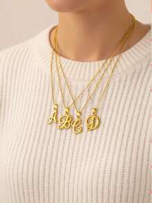 MECYLIFE 1pc Personalized Letter Necklace, Stainless Steel Women Jewelry Name Necklace, Versatile Daily Wear - Yellow Gold - View 5