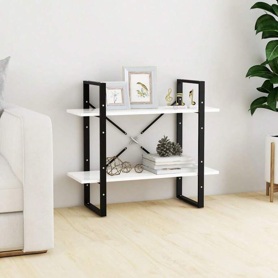 Biblioteca vidaXL de 2 niveles, color blanco, 80x30x70 cm, madera de ingeniería. - Blanco - Ver 1