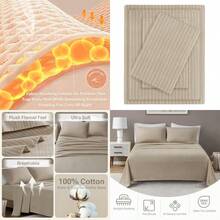 Flannel Sheets King Size Cozy 100% Cotton Flannel Bed Sheets Ultra Soft Cute Sheet Set Novelty Print Themed Cold Weather Warm Bedding Set Beige White Stripes 4 Piece - BeigeWhite Stripes - View 1
