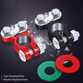 1 Pair Car Boat Truck Battery Terminal Clamp Pile Alloy Head Connector ClipPositive And Negative Pole Post ,Car Battery Terminal Connector | Top Post Terminal With Gasket Replacement Clips | For Boat RV Car