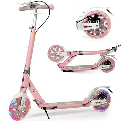 Kick Scooter, 200mm Big Wheels Scooter For Adults With Disc Brakes, Adult Scooters With Carry Strap And Double Shock Absorption, Foldable Scooters