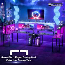 Mesa de Juego Pequeña en Forma de L con Toma de Corriente, Mesa en Forma de L con Soporte para Monitor y Estante de Almacenamiento, Mesa de Juego - Negro - Ver 9