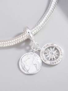 1pc Fashionable Interesting Creative Heart, Lock, Footprint, Milk Bottle, Globe, Compass, Toothbrush, Toothpaste Bead Pendant Versatile DIY Bracelet Necklace Small Gift - Silver - View 4