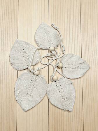 1pc Handmade Woven Tapestry With Minimalist Leaf Pattern, Bohemian Style, Suitable For Wall Decor Or Headboard Decoration