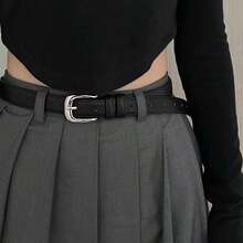 1pc Women's Flat Alloy Buckle PU Leather Belt, Fashion Casual Suitable For Outdoor, Party, Workplace Plain Casual PU Leather Buckle - 1 pc - 查看 6