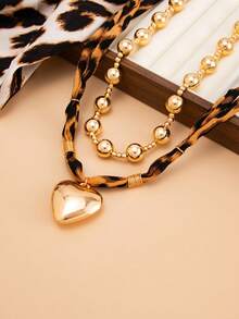 2pcs/Set Bohemian Style CCB Heart Pendant Leopard Print Necklace, Elegant Fashion For Party, Casual Daily Wear, Couple Date, Women's Birthday, Holiday, Versatile Jewelry Gift - Necklace - View 7