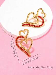 一对优雅甜美可爱镂空多层心形吊坠耳环，红色水钻装饰，情人节耳环，独特简约设计，适合女性，可作为情人节礼物和日常配饰 - 金色 - 查看 7