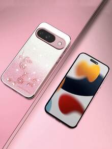 奢华闪亮水钻渐变亮片花朵软壳手机壳，兼容谷歌Pixel 10/9 Pro XL/8/7/6 Pro/9A/8A/7A/6A 5G，时尚保护套 - 粉色 - 查看 9