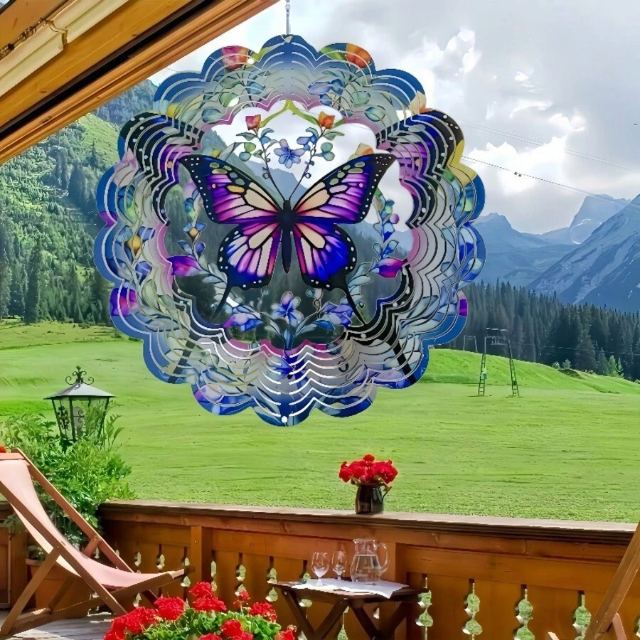 好运蝴蝶风铃，情人节礼物，户外蝴蝶装饰 - 送给女性、母亲和祖母的生日礼物，大型悬挂式蝴蝶风铃，3D雕刻花卉花园装饰，360度旋转风铃，庭院，户外 - 多 - 查看 1