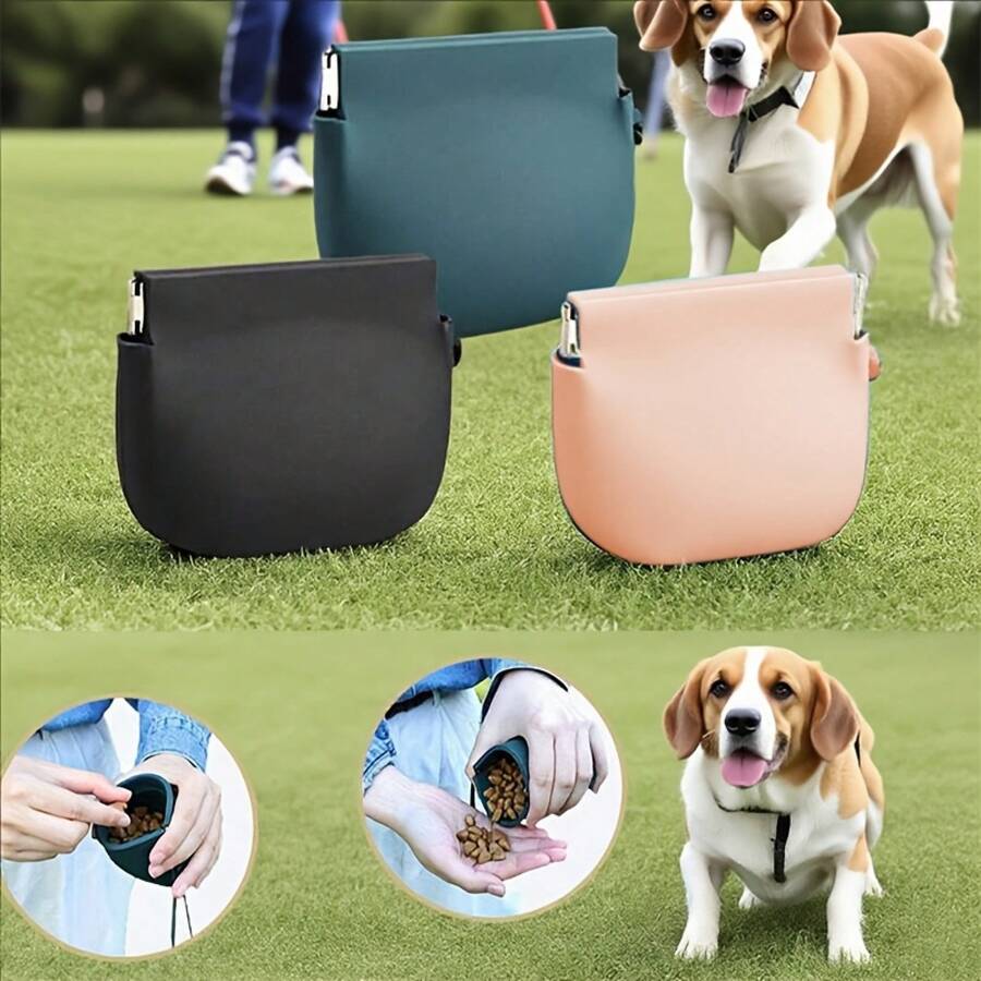 1pc Dog Treat Pouch, Mini Portable Pet Treat Bag With Auto-Closing Feature, Feed Treat Reward Dog Treat Pouch, Pocket Size, Easy To Clean, Ideal For Pet Travel Or Outdoor Use, One-Hand Open/Close Treat Bag, Uninterrupted Dog Training Rewards - 深綠色 - 查看 1