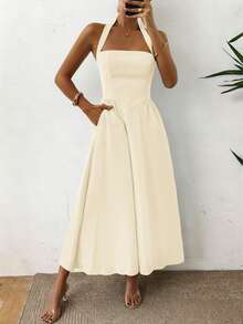 Los vestidos de mujer de primavera y verano de Unadoll con tirantes sin espalda, cremalleras y pliegues son de un estilo casual y elegante, perfectos para la playa, las vacaciones, las citas, los festivales de música, el Día de San Valentín, los cumpleaños y las fiestas. - Albaricoque - Ver 7