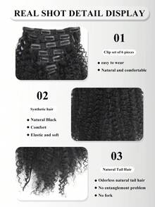 20 Inch Clip-In Wig - 140g Heat Resistant Synthetic Hair Black/Ombre Clip-In Curly Hair Extensions (7pcs Set) - Multicolor - View 7