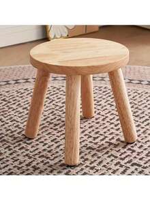 1pc Modern Solid Wood Round Step Stool - Sturdy Adult Foot Rest And Plant Stand, Multipurpose, Natural Finish, Suitable For Home Decor, Multifunctional Footstool | Modern Footstool | Polished Finish