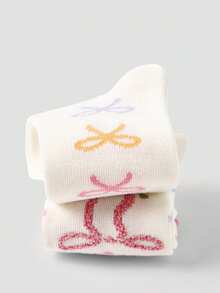 5双装女童夏季纯色可爱INS风中筒袜，图案多样，包括蝴蝶结、兔子、小猫、小狗、波点、条纹等，韩版中筒袜，透气弹力袜口，透气性好，是夏季时尚之选，适合女孩穿着、送礼、玩耍、情人节，可搭配公主裙 - 彩色 - 查看 2