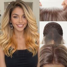 长款波浪铜棕色13x4高清蕾丝前假发 - 无胶高清蕾丝，预拔发际线，耐热合成纤维，适合日常及派对佩戴，16英寸 - 彩色 - 查看 12