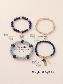 4件套波西米亚海洋风鱼星流苏串珠弹力手链，适合女性日常、海滩、度假休闲佩戴 - 小魚海星 - 查看 3