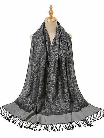 1 pieza Chal de cachemira con estampado de paisley, chal de jacquard de cachemira para mujer, chal de punto cálido para el invierno, hijab musulmán