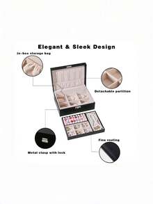 Classic Leather Jewelry Boxes In Black, White, Pink, And Green, Featuring A Removable Tray, Snap Closure, And Padded Drawers-A Versatile Oval Desktop Organizer With Ample Capacity For Necklaces, Earrings, Rings, Bracelets, And Watches-Making It An Ideal Gift For Women And Girls. - Multicolor - View 10