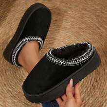 Slippers For Womens Furry Lined Short Ankle Boots Comfy Shoes Indoor Outdoor Fall Winter Cotton Fuzzy Slippers - 黑色 - 查看 3