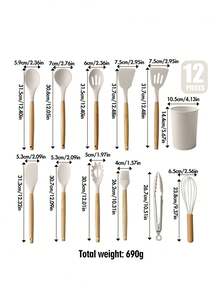 Bộ 12 món dụng cụ nấu ăn chất lượng cao cán gỗ, cán silicon, kèm hộp đựng, bền và dễ vệ sinh, chịu nhiệt, bộ thìa, muỗng, dụng cụ nhà bếp thiết thực, hộp quà tặng. - Nhiều màu - Xem 16