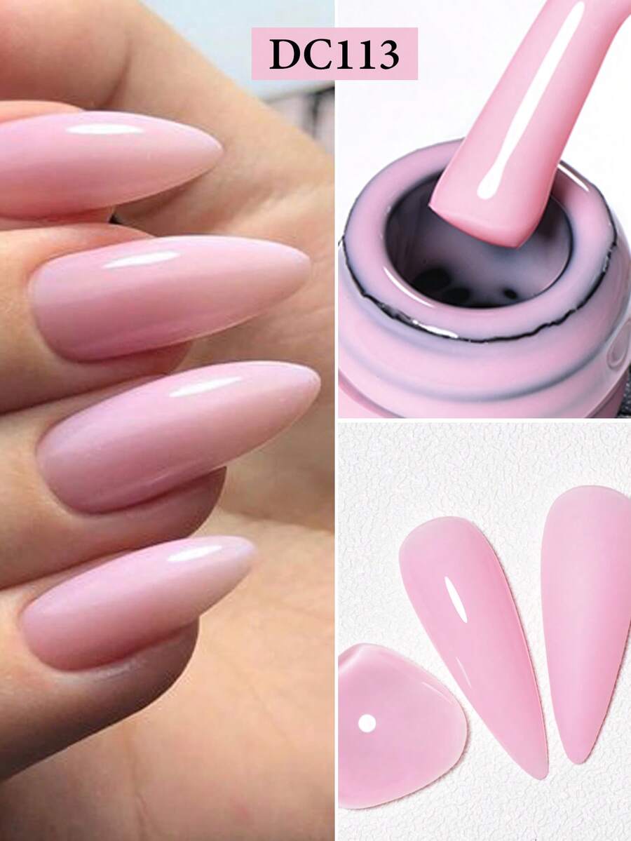 Mtssii 7ml Natural Nude 2 In 1 Rubber Base Gel Nail Polish Milky Pink Jelly White Nail Camouflage Color Coat Semi Permanent Soak Off UV Rubber Gel Base For Nails Manicure Nail Supplies Nail Art Design For Home Salon Gift For Women - 粉色 - 查看 1