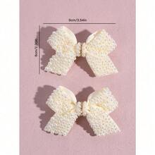 2个奶油色珍珠蝴蝶结发夹 - 鳄鱼夹，适合女孩、青少年和婴儿，日常和派对发饰 - 米色 - 查看 4