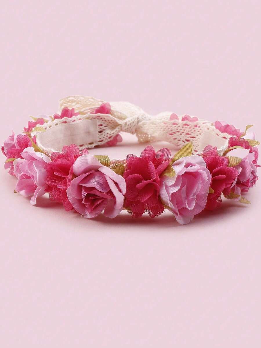 0-3 Years Old Baby Cute Rose Flower Decor Elastic Headband - Hot Pink - View 1