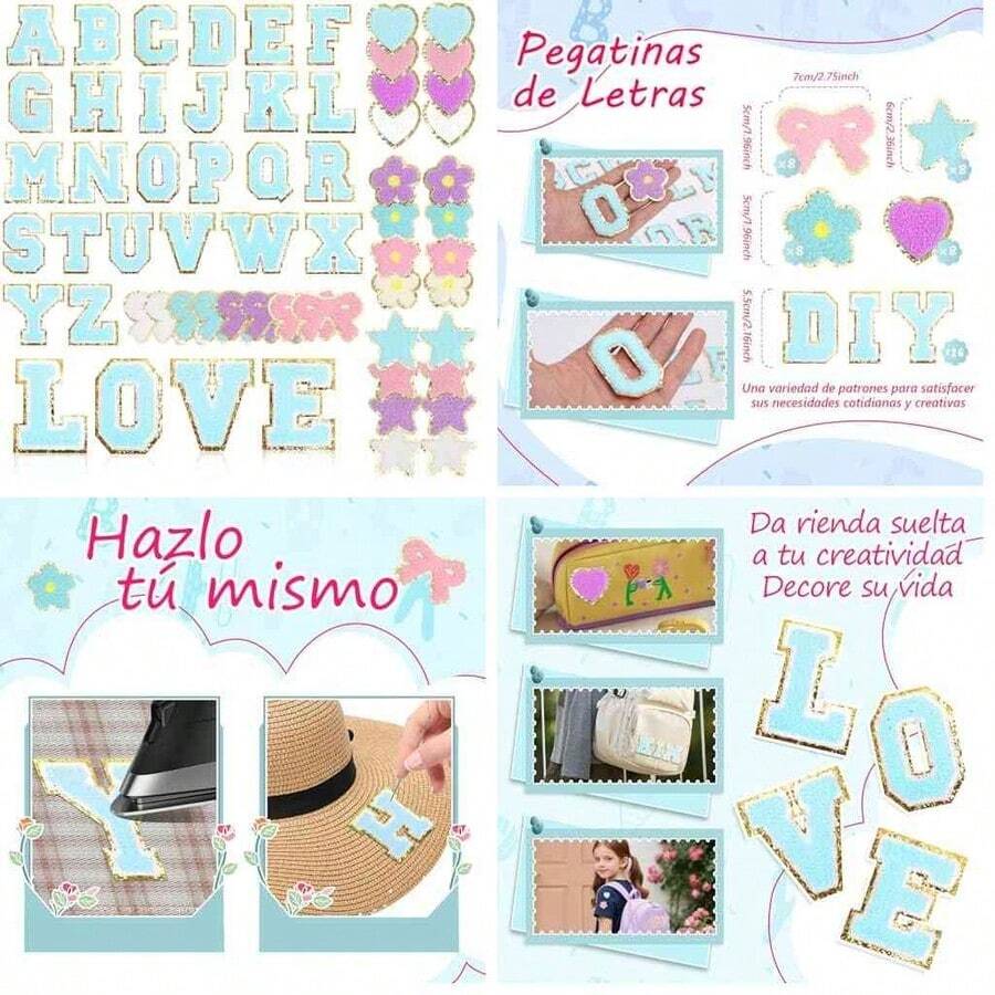 58 Parches Autoadhesivos, Pegatinas de Letras, Parches para Planchar, Parches de Tela Autoadhesivos, para Ropa Chaquetas de Tela Bricolaje Telfono Mvil (Morado 58 piezas) - morado 58 piezas - Ver 1