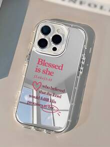 Capa de celular transparente com espelho, elementos minimalistas, slogan religioso e estampa de coração, compatível com iPhone 11/12/13/14/15/16 Pro Max. Ideal para presentear na Páscoa. - Multicolorido - Ver 2