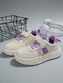 1 Pair Kids Casual Breathable Soft Bottom Comfortable Cartoon Hook And Loop Sports Shoes, Girls Fashion Sneakers For School, Spring/Autumn - Purple - View 4