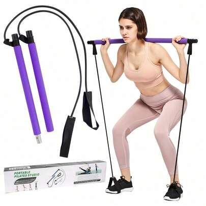 Barra de resistencia, juego de barra de entrenamiento de Pilates portátil, incluye banda de resistencia y anillos de tobillo, barra de yoga para el hogar, equipo de entrenamiento de fuerza unisex.