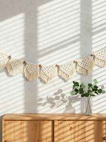 1pc-Handmade Boho Wall Hanging Fringe Panels Garland Banner Woven Tapestry With Tassel Crochet Decor Macrame Bohemian Art Decor - Beige - View 5