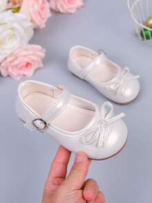 时尚优雅的蝴蝶结装饰女童/婴儿鞋，舒适轻便防滑平底鞋，室内外皆宜，适合春、夏、秋季穿着。 - 白色 - 查看 10