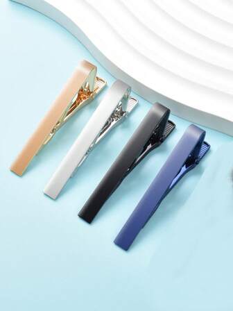 1ชิ้น/4ชิ้น ชุดคลิปหนีบเนคไทเรียบง่ายสำหรับผู้ชาย สีดำ สีทอง สีน้ำเงิน ชุดคลิปหนีบเนคไทสีเงิน เหมาะสำหรับเนคไทปกติ