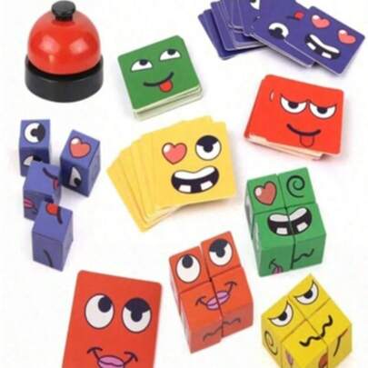 1 Set Multi-Piece Changeable Face Expression Puzzle Building Blocks Montessori Magic Cube, Tabletop Game, 2-Player Toy, Puzzle Toy Gift, Suitable For Family Gathering
