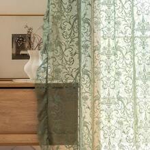 Green Sheer Curtains 108 Inch Long Living Room - Shabby Chic Floral Ruffled Curtains, Elegant Knitted Privacy Rod Pocket, Emerald Green, Spring/Summer, 1 Pair, 59 X 108 Inch - Olive Green - View 11