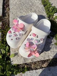 12pcs Valentine's Day Cute Pink Resin Heart Sequin Hollow Shoe Decorations DIY Accessories - Fun, Versatile Personalized Shoe Embellishments, Perfect Gifts For Holiday Parties And Special Occasions - Pink - View 5