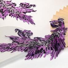 [Free Shipping]Silvora Pair Embroidery Phoenix Costume Sequin Appliques Patches, Peacock Feather Tail Applique Embellishments For Dance Dresses,Clothes,T-Shirt,Neckline Bodice Pants (Purple) - 紫色 - 查看 5