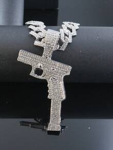 1件镶满钻石的手枪吊坠项链，时尚男士链项链，嘻哈配饰，独特礼物