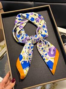 1 chiếc khăn vuông/khăn bandana họa tiết hoa nhỏ thanh lịch 70cm dành cho nữ, phù hợp với phong cách thường ngày và đường phố, có thể dùng như băng đô, khăn trùm đầu, phụ kiện chống nắng ngoài trời để tôn lên phong cách của bạn. - Màu cam tím - Xem 5