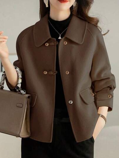 法国时尚女装秋冬新款加厚粗花呢外套，短款韩版优雅休闲宽松双面粗花呢外套，小码高端粗花呢外套，加厚圣诞假日外套