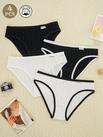4 Pcs Cotton Low Rise Women's Briefs, Soft Touch And Comfortable Panties, Cute Style, Perfect For Casual Attire