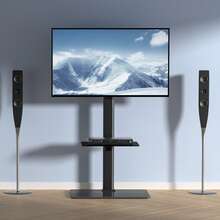 TV Stand Mount, Swivel Tall TV Stand For 32 To 65 Inch TVs, Height Adjustable Portable Floor TV Stand With Tempered Glass Base For Bedroom, Living Room - 黑色 - 查看 9