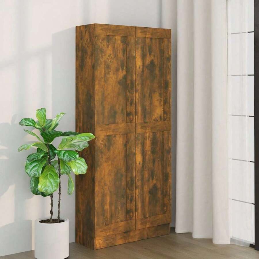 vidaXL Armoire à livres Chêne fumé 82,5x30,5x185,5cm Bois d'ingénierie - Tabac - Voir 1