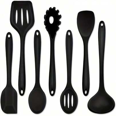 1/7 st silikon köksredskap för non-stick kokkärl - matlagnings-, baknings- och salladsverktyg med spatel, pastasked, hålslev, soppsked, vändare och skrapa